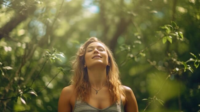 generative-ai-woman-breathing-outdoors-with-wide-arms fisioterapia respiratoria