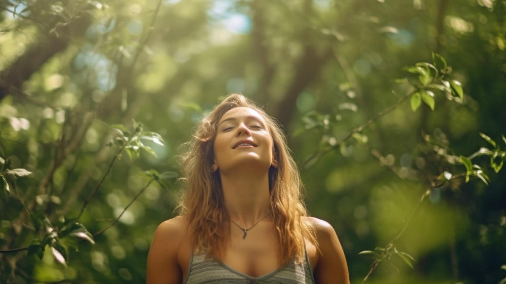 generative-ai-woman-breathing-outdoors-with-wide-arms fisioterapia respiratoria